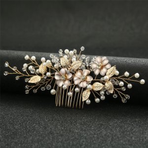 Alloy Hair Comb With Diamond-Encrusted Flower